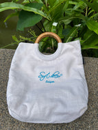 Túi linen quai mây Soft Decor | Rattan Ring Handle White Basket Bag