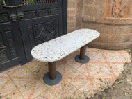 Bàn mặt đá mài, chân gỗ kết hợp đế sắt