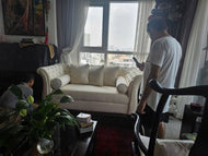 Ghế sofa vải nhung nhấn nút, tân cổ điển H900xW1600xD550